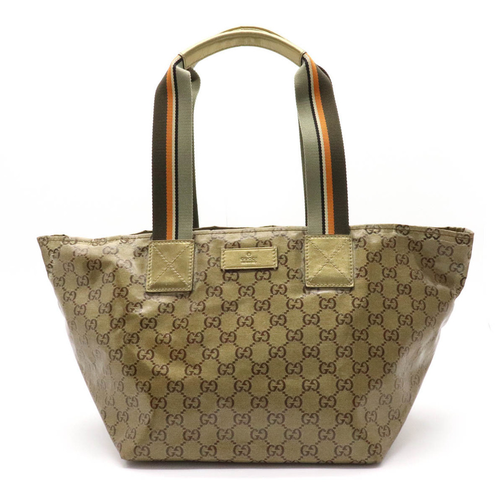 Gucci GG Crystal Tote Bag Handbag Canvas Gold Khaki Green Orange